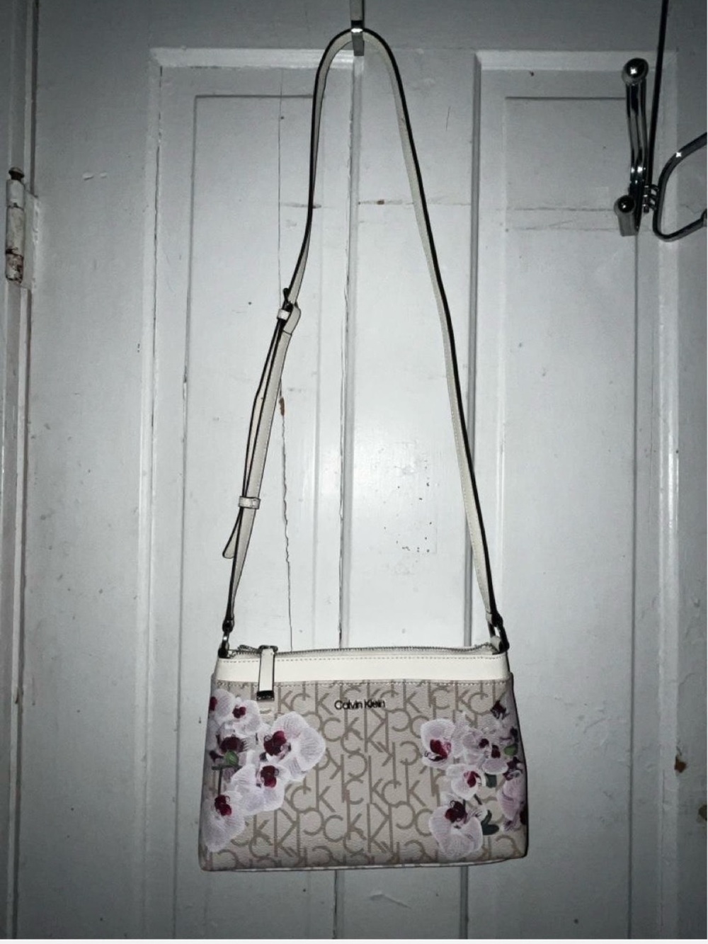 Calvin Klein Beige Monochrome Floral Print Small Crossbody Like New